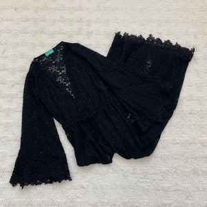 Waimari black lace beach cover up with bell sleeves